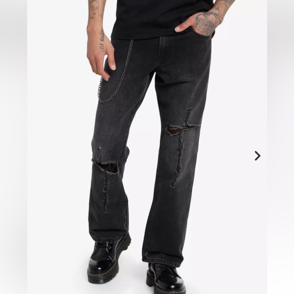 Men's Black Destructed Cross Denim Pants 30W 32L